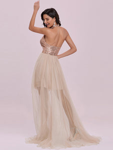 Color=Rose Gold | Cute V Neck High-Low High Waist Wholesale Prom Dress Eo00121-Rose Gold 2