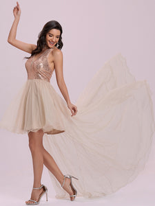 Color=Rose Gold | Cute V Neck High-Low High Waist Wholesale Prom Dress Eo00121-Rose Gold 4