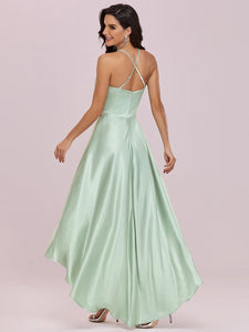 Color=Mint Green | Fashion Wholesale Halter Open Back High Low Bridesmaid Dress-Mint Green 2