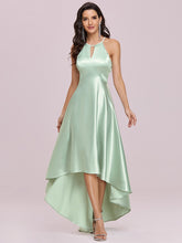 Load image into Gallery viewer, Color=Mint Green | Fashion Wholesale Halter Open Back High Low Bridesmaid Dress-Mint Green 4