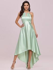 Color=Mint Green | Fashion Wholesale Halter Open Back High Low Bridesmaid Dress-Mint Green 1