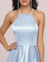 Load image into Gallery viewer, Color=Ice blue | Stylish Halter Neck High Low Wholesale Bridesmaid Dress-Ice blue 5