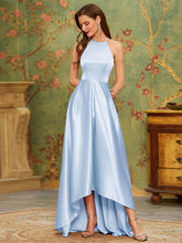 Load image into Gallery viewer, Color=Ice blue | Stylish Halter Neck High Low Wholesale Bridesmaid Dress-Ice blue 1
