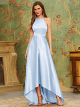 Load image into Gallery viewer, Color=Ice blue | Stylish Halter Neck High Low Wholesale Bridesmaid Dress-Ice blue 4