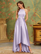Load image into Gallery viewer, Color=Lavender | Stylish Halter Neck High Low Wholesale Bridesmaid Dress-Lavender 1