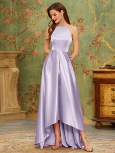 Color=Lavender | Stylish Halter Neck High Low Wholesale Bridesmaid Dress-Lavender 1