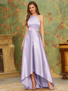 Color=Lavender | Stylish Halter Neck High Low Wholesale Bridesmaid Dress-Lavender 4