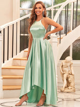 Load image into Gallery viewer, Color=Mint Green | Stylish Halter Neck High Low Wholesale Bridesmaid Dress-Mint Green 3