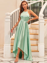 Load image into Gallery viewer, Color=Mint Green | Stylish Halter Neck High Low Wholesale Bridesmaid Dress-Mint Green 4
