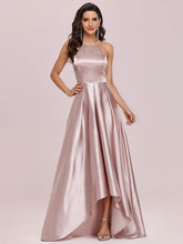 Load image into Gallery viewer, Color=Mauve | Stylish Halter Neck High Low Wholesale Bridesmaid Dress-Mauve 3