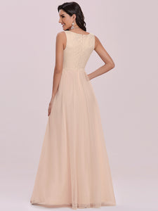Color=Blush | Fashion Deep V Neck Wholesale Tulle Prom Dress For Women-Blush 4