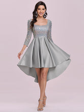 Load image into Gallery viewer, Color=Grey | Square Neckline Sequin Bodice Long Sleeve Wholesale Cocktail Dress Eo00276-Grey 1