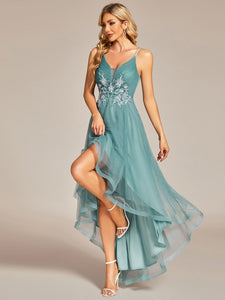 Color=Dusty Blue | High Low Mesh Appliques Wholesale Prom Dresses EO01746-Dusty Blue 8