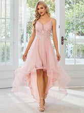 Load image into Gallery viewer, Color=Pink | High Low Mesh Appliques Wholesale Prom Dresses EO01746-Pink 1