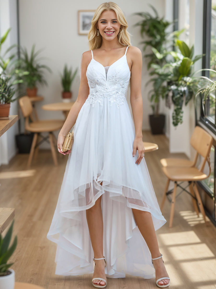 Color=White | High Low Mesh Appliques Wholesale Prom Dresses EO01746-White 