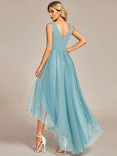 Load image into Gallery viewer, Color=Dusty blue | Pretty High Low V Neck Tulle Wholesale Prom Dresses-Dusty blue 2