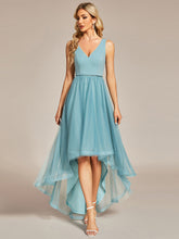 Load image into Gallery viewer, Color=Dusty blue | Pretty High Low V Neck Tulle Wholesale Prom Dresses-Dusty blue 3
