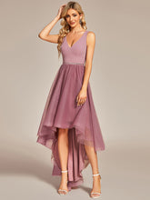 Load image into Gallery viewer, Color=Orchid | Pretty High Low V Neck Tulle Wholesale Prom Dresses-Orchid 8