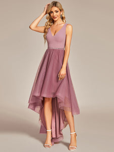Color=Orchid | Pretty High Low V Neck Tulle Wholesale Prom Dresses-Orchid 8