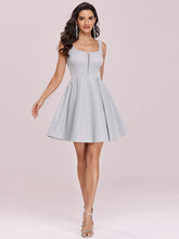 Load image into Gallery viewer, Color=Grey | Fancy Wholesale Square Neck Above Knee Prom Dress-Grey 2