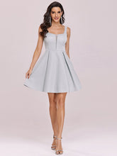 Load image into Gallery viewer, Color=Grey | Fancy Wholesale Square Neck Above Knee Prom Dress-Grey 1