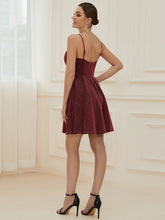 Load image into Gallery viewer, Color=Burgundy | Shiny Spaghetti Strap Short A Line Prom Dress-Burgundy 2
