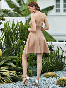 Color=Blush | Shimmery Wholesale Above Knee Open Back Prom Dress -Blush 3