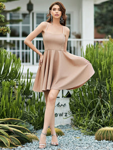 Color=Blush | Shimmery Wholesale Above Knee Open Back Prom Dress -Blush 5