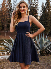 Load image into Gallery viewer, Color=Navy Blue | Shimmery Wholesale Above Knee Open Back Prom Dress -Navy Blue 1