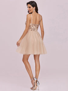 Color=Blush | Women'S Sexy Wholesale Sweetheart Sequin Short Tulle Prom Dress-Blush 2