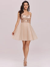 Load image into Gallery viewer, Color=Blush | Women&#39;S Sexy Wholesale Sweetheart Sequin Short Tulle Prom Dress-Blush 4