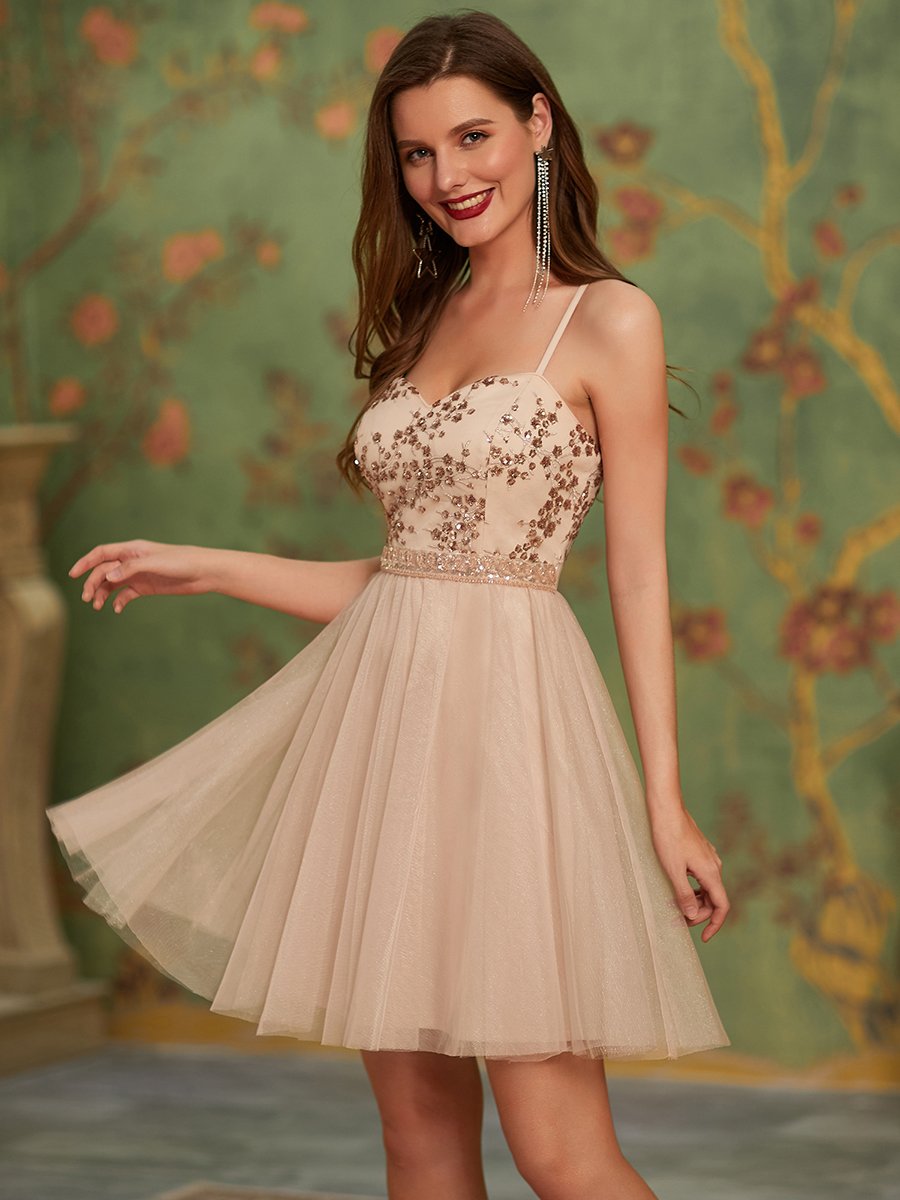 Women's Sexy Wholesale Sweetheart Sequin Short Tulle Prom Dress EO03130
