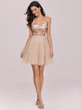 Load image into Gallery viewer, Color=Blush | Women&#39;S Sexy Wholesale Sweetheart Sequin Short Tulle Prom Dress-Blush 1
