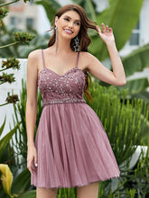 Load image into Gallery viewer, Color=Orchid | Women&#39;S Sexy Wholesale Sweetheart Sequin Short Tulle Prom Dress-Orchid 3