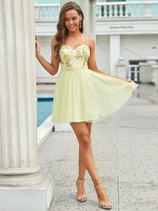 Color=Yellow | Women'S Sexy Wholesale Sweetheart Sequin Short Tulle Prom Dress-Yellow 3