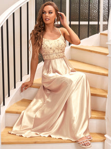 Color=Gold | A Line Spaghetti Straps Floor Length Wholesale Prom Dresses-Gold 3