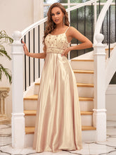 Load image into Gallery viewer, Color=Gold | A Line Spaghetti Straps Floor Length Wholesale Prom Dresses-Gold 4