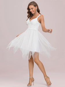 Color=Cream | Beautiful Asymmetrical Hem Knee Length Wholesale Prom Dresses-Cream 5