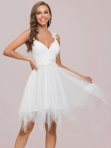 Color=Cream | Beautiful Asymmetrical Hem Knee Length Wholesale Prom Dresses-Cream 6