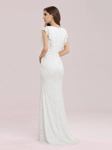 Color=Cream | Wholesale Elegant Maxi Fishtail Lace Wedding Dress-Cream 3