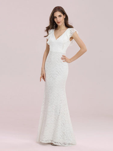 Color=Cream | Wholesale Elegant Maxi Fishtail Lace Wedding Dress-Cream 1