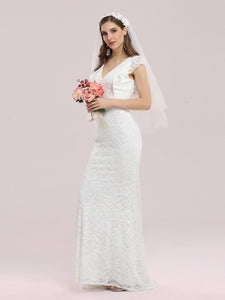 Color=Cream | Wholesale Elegant Maxi Fishtail Lace Wedding Dress-Cream 4