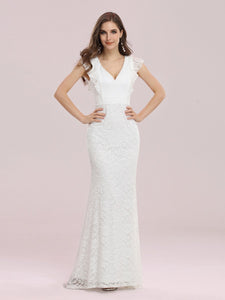 Color=Cream | Wholesale Elegant Maxi Fishtail Lace Wedding Dress-Cream 2