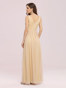 Color=Gold | Fancy Sleeveless Wholesale Tulle Bridesmaid Dress With Belt-Gold 2
