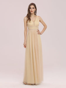 Color=Gold | Fancy Sleeveless Wholesale Tulle Bridesmaid Dress With Belt-Gold 3