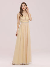 Load image into Gallery viewer, Color=Gold | Fancy Sleeveless Wholesale Tulle Bridesmaid Dress With Belt-Gold 4