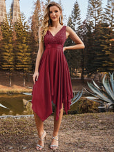Load image into Gallery viewer, Color=Burgundy | Stunning Wholesale V Neck Lace &amp; Chiffon Prom Dress For Women-Burgundy 1