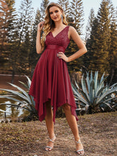 Load image into Gallery viewer, Color=Burgundy | Stunning Wholesale V Neck Lace &amp; Chiffon Prom Dress For Women-Burgundy 4