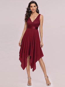 Color=Burgundy | Stunning Wholesale V Neck Lace & Chiffon Prom Dress For Women-Burgundy 2