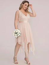 Load image into Gallery viewer, Color=Blush | Plus Size Deep V Neck Asymmetrical Hem Sleeveless Wholesale Dresses-Blush 8